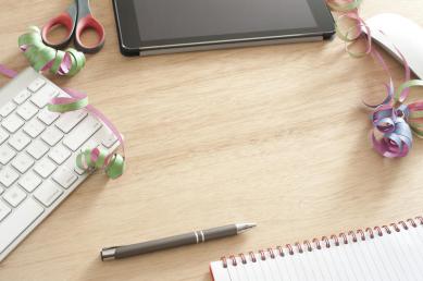 Computer Desk with Supplies and Colorful Streamers